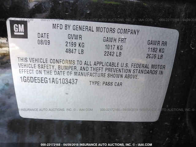 1G6DE5EG1A0103437 - 2010 CADILLAC CTS LUXURY COLLECTION 黑色 照片 9