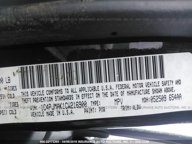 1C4PJMAK1CW216900 - 2012 JEEP LIBERTY SPORT 黑色 照片 9