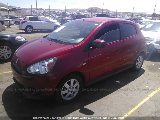 ML32A4HJ0EH014163 - 2014 MITSUBISHI MIRAGE ES RED photo 2