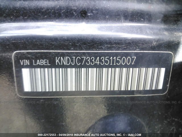 KNDJC733435115007 - 2003 KIA SORENTO EX/LX BLACK photo 9