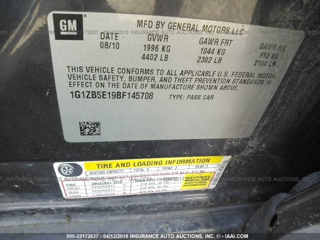 1G1ZB5E19BF145708 - 2011 CHEVROLET MALIBU LS 灰色 照片 9