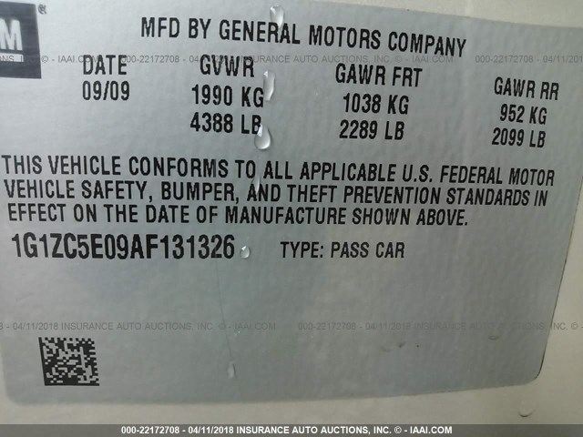 1G1ZC5E09AF131326 - 2010 CHEVROLET MALIBU 1LT 棕色 照片 9