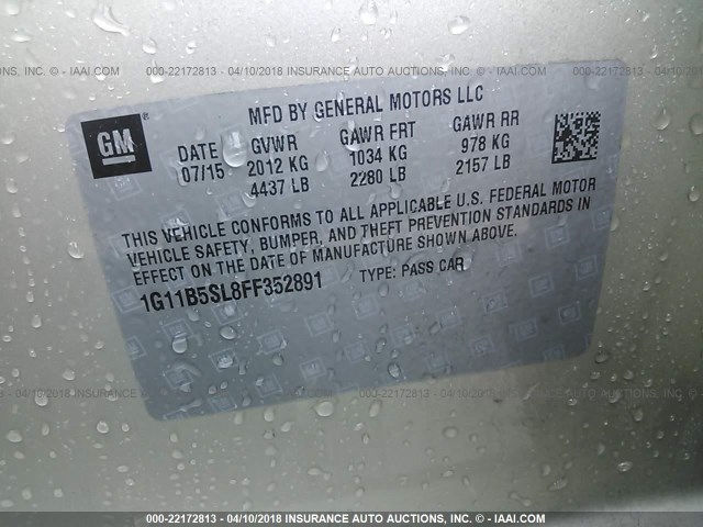 1G11B5SL8FF352891 - 2015 CHEVROLET MALIBU LS TAN photo 9