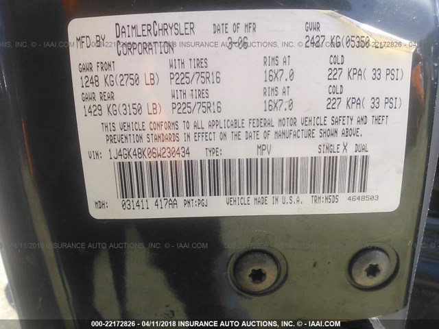 1J4GK48K06W230434 - 2006 JEEP LIBERTY SPORT 绿色 照片 9