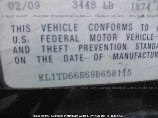 KL1TD66E69B658115 - 2009 CHEVROLET AVEO LS/LT 黑色 照片 9