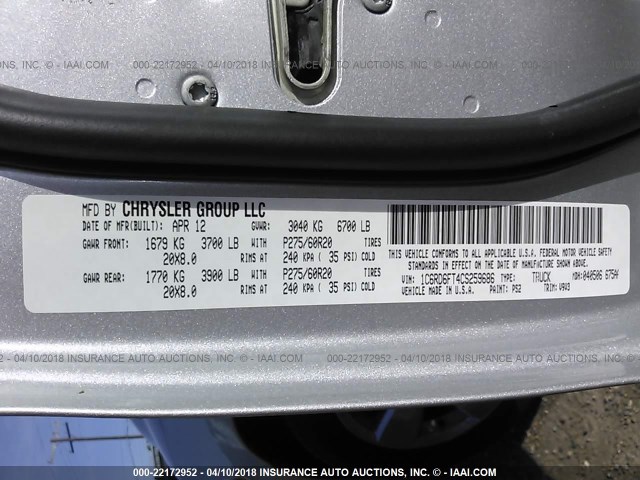 1C6RD6FT4CS259686 - 2012 DODGE RAM 1500 ST SILVER photo 9