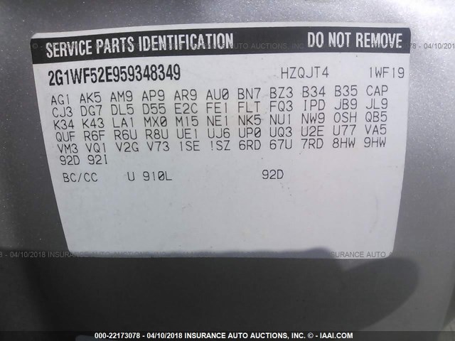 2G1WF52E959348349 - 2005 CHEVROLET IMPALA SILVER photo 9