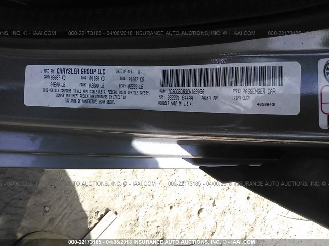 1C3CCBCB3CN109030 - 2012 CHRYSLER 200 LIMITED GRAY photo 9