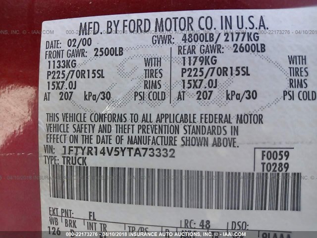 1FTYR14V5YTA73332 - 2000 FORD RANGER SUPER CAB RED photo 9