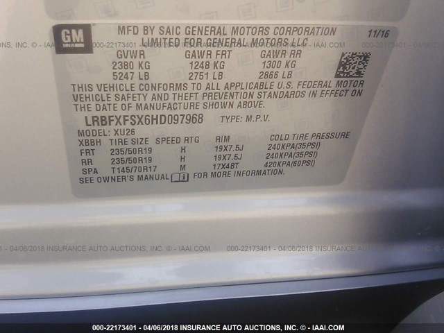 LRBFXFSX6HD097968 - 2017 BUICK ENVISION PREMIUM II Gümüş foto 9