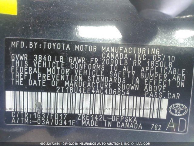 2T1BU4EE4AC406654 - 2010 TOYOTA COROLLA S/LE/XLE GRAY photo 9