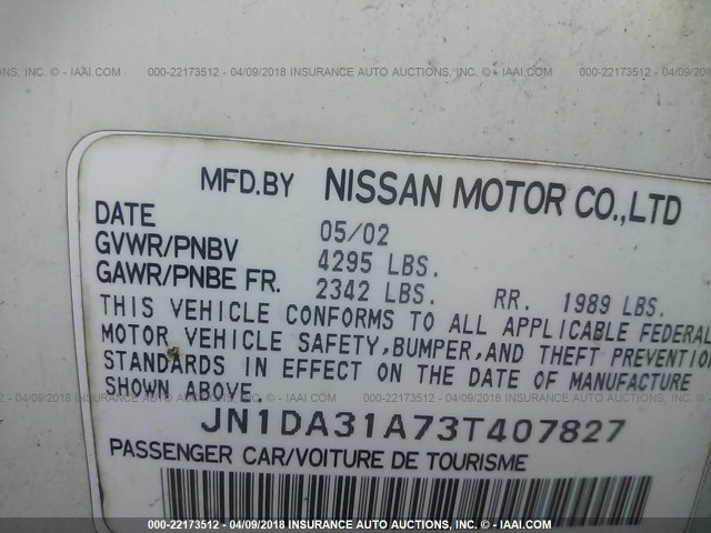 JN1DA31A73T407827 - 2003 NISSAN MAXIMA GLE/SE WHITE photo 9