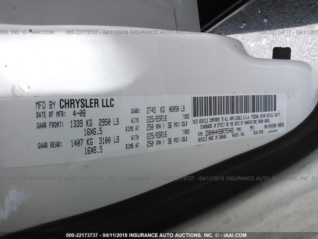 2D8HN44H58R755465 - 2008 DODGE GRAND CARAVAN SE WHITE photo 9