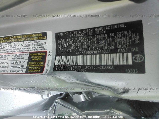 4T1BE46K69U369327 - 2009 TOYOTA CAMRY SE/LE/XLE 银色 照片 9