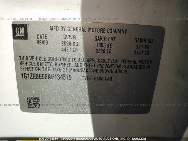 1G1ZE5E06AF134579 - 2010 CHEVROLET MALIBU LTZ 白色 照片 9