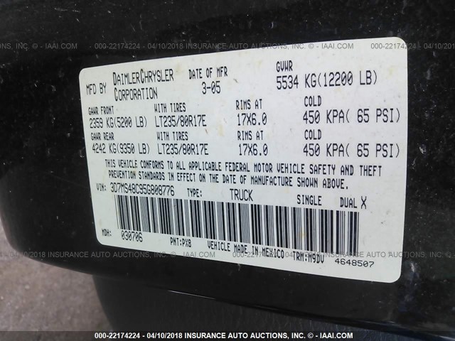 3D7MS48C95G808776 - 2005 DODGE RAM 3500 ST/SLT BLACK photo 10