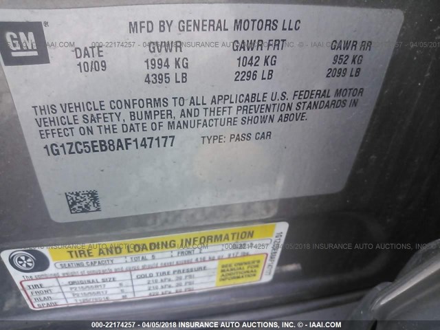 1G1ZC5EB8AF147177 - 2010 CHEVROLET MALIBU 1LT 棕色 照片 9