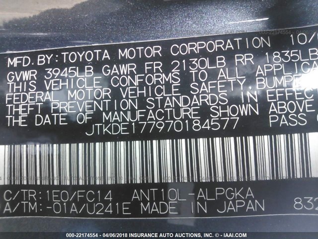 JTKDE177970184577 - 2007 TOYOTA SCION TC 灰色 照片 9