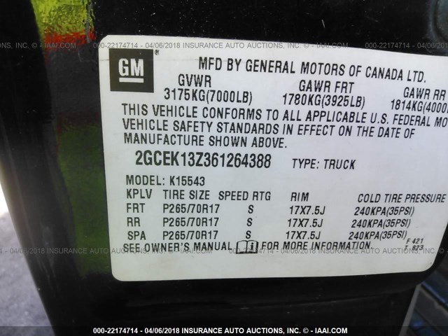 2GCEK13Z361264388 - 2006 CHEVROLET SILVERADO K1500 BLUE photo 9