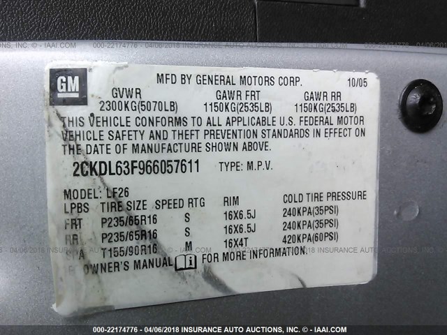 2CKDL63F966057611 - 2006 PONTIAC TORRENT SILVER photo 9