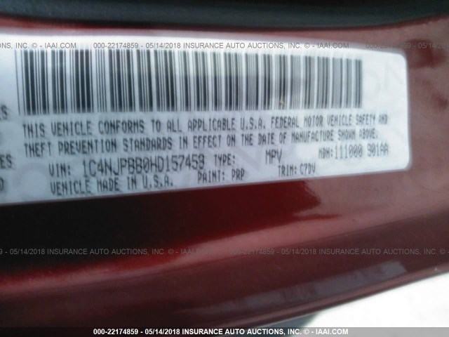 1C4NJPBB0HD157459 - 2017 JEEP PATRIOT SPORT RED photo 9