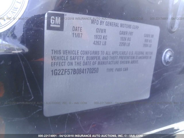 1G2ZF57B084170250 - 2008 PONTIAC G6 VALUE LEADER/BASE BLACK photo 9