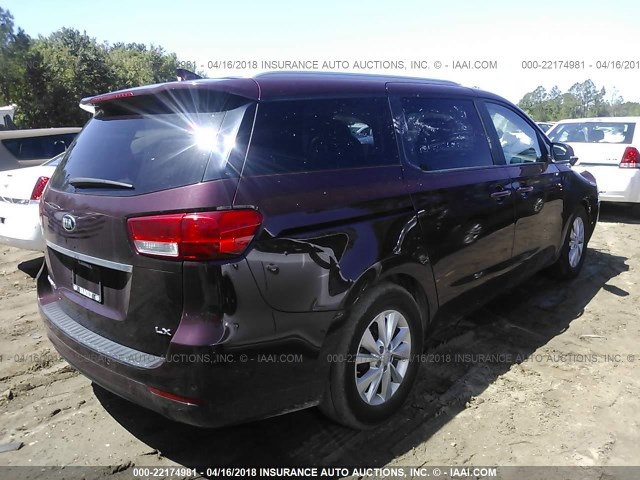 KNDMB5C1XG6100210 - 2016 KIA SEDONA LX MAROON photo 4