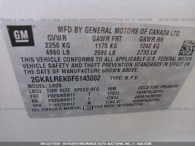 2GKALREK6F6143002 - 2015 GMC TERRAIN SLE TAN photo 9