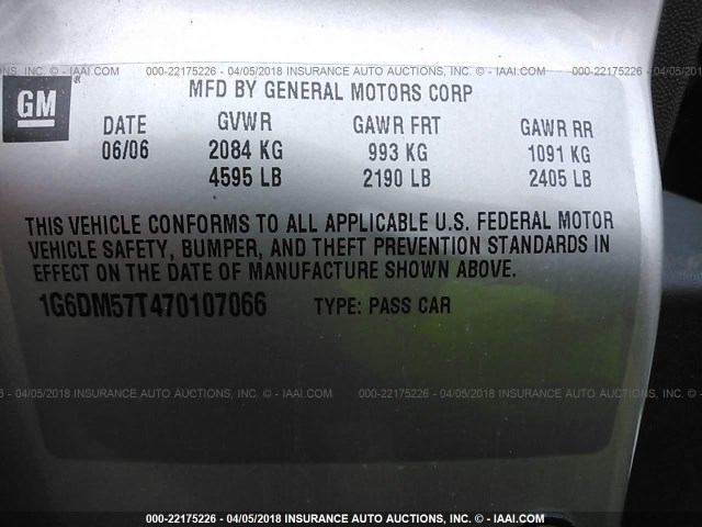 1G6DM57T470107066 - 2007 CADILLAC CTS SILVER photo 9