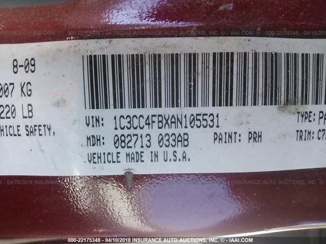 1C3CC4FBXAN105531 - 2010 CHRYSLER SEBRING TOURING RED photo 9