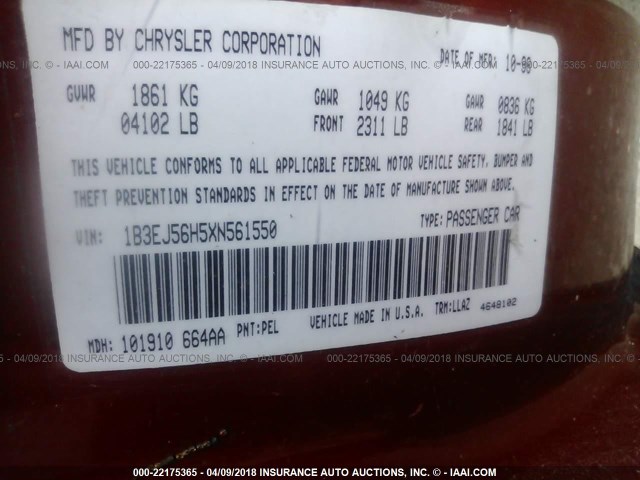 1B3EJ56H5XN561550 - 1999 DODGE STRATUS ES RED photo 9