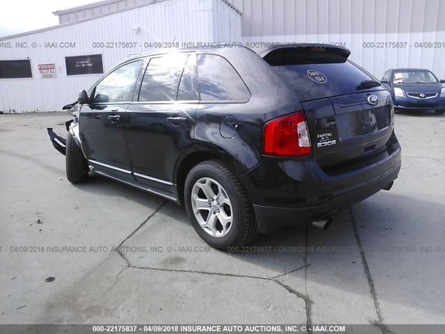 2FMDK3J97DBC59191 - 2013 FORD EDGE SEL BLACK photo 3