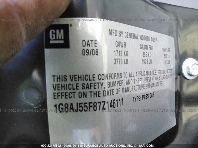 1G8AJ55F87Z146111 - 2007 SATURN ION LEVEL 2 Dark Blue photo 9