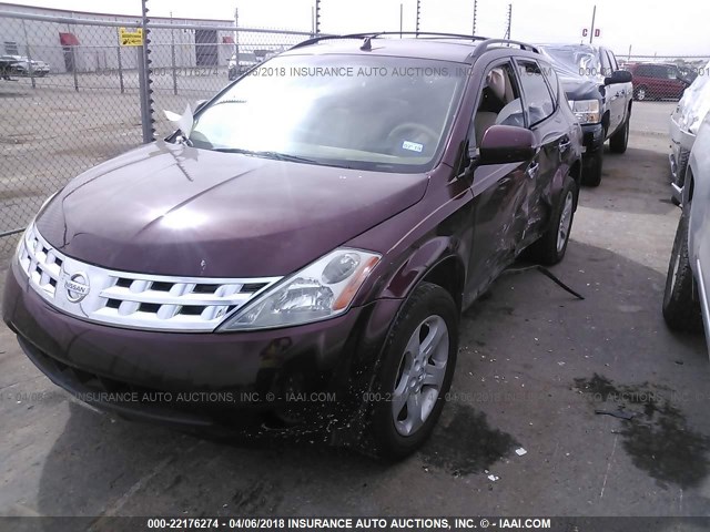 JN8AZ08T45W304255 - 2005 NISSAN MURANO SL/SE/S MAROON photo 2