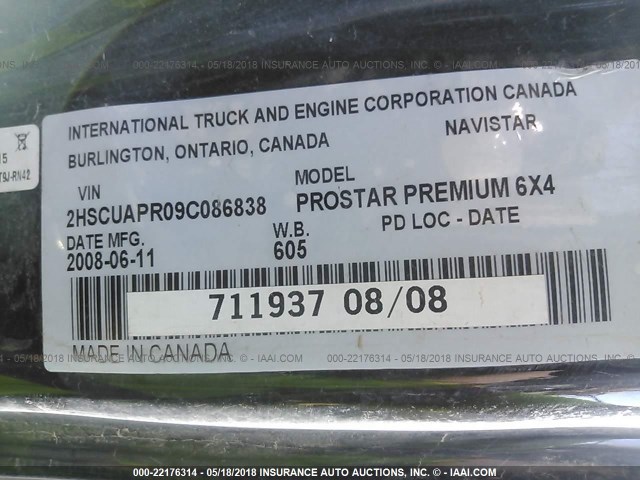 2HSCUAPR09C086838 - 2009 INTERNATIONAL PROSTAR PREMIUM  BLACK photo 10