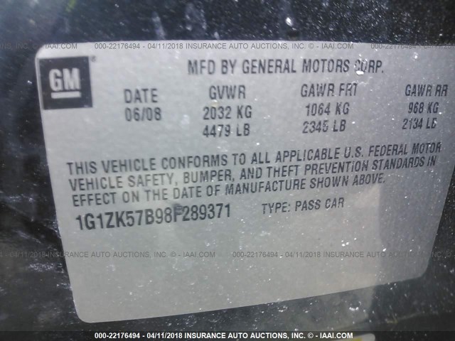 1G1ZK57B98F289371 - 2008 CHEVROLET MALIBU LTZ 黑色 照片 9