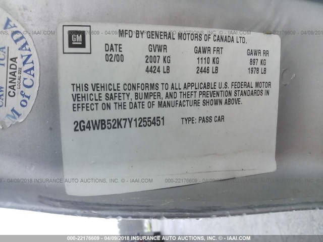 2G4WB52K7Y1255451 - 2000 BUICK REGAL LS 银色 照片 9