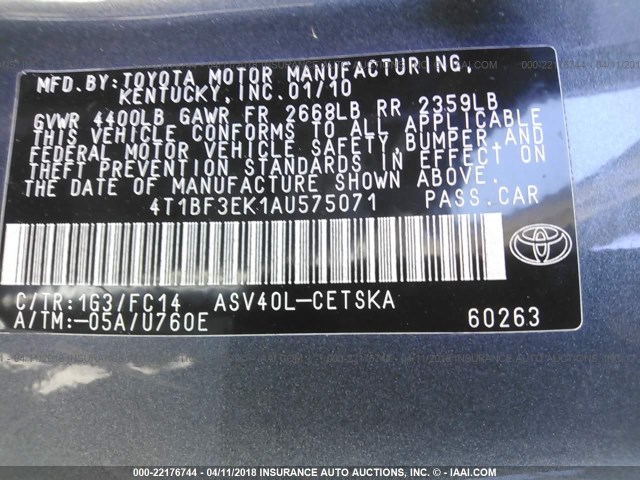 4T1BF3EK1AU575071 - 2010 TOYOTA CAMRY SE/LE/XLE GRAY photo 9