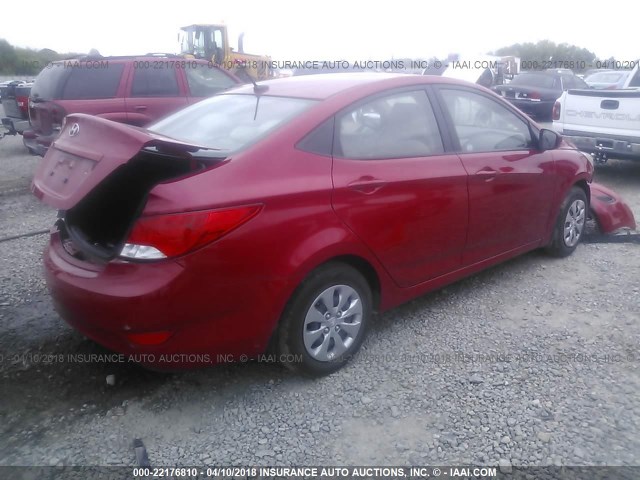 KMHCT4AE4GU125457 - 2016 HYUNDAI ACCENT SE RED photo 4