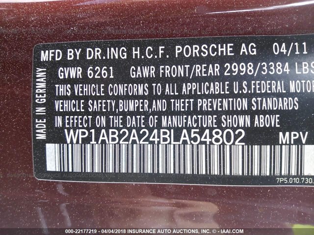 WP1AB2A24BLA54802 - 2011 PORSCHE CAYENNE S BURGUNDY photo 9