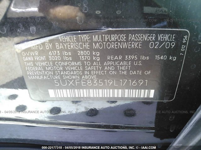 5UXFE83519L171691 - 2009 BMW X5 XDRIVE48I Siyah fotoğraf 9