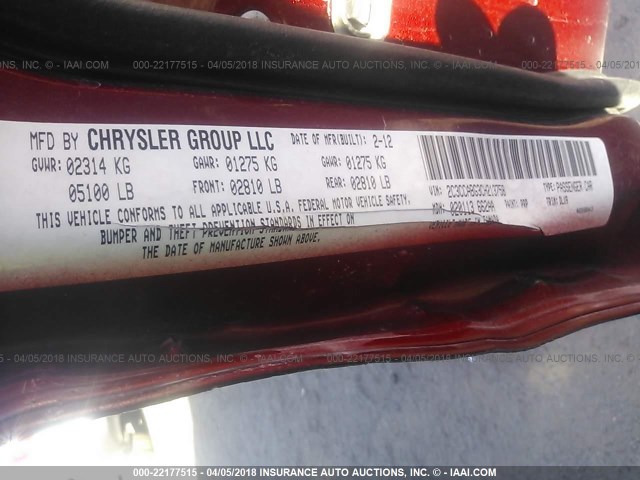 2C3CCABG3CH213758 - 2012 CHRYSLER 300 S MAROON photo 9