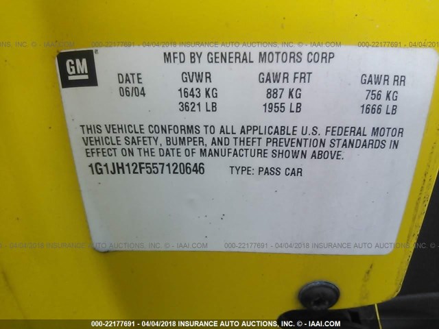 1G1JH12F557120646 - 2005 CHEVROLET CAVALIER LS SPORT YELLOW photo 9