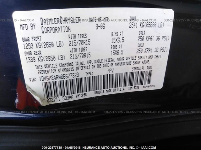 1D4GP24R06B677323 - 2006 DODGE GRAND CARAVAN SE Dark Blue photo 9