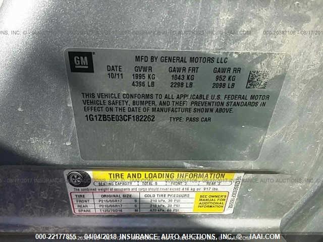 1G1ZB5E03CF182262 - 2012 CHEVROLET MALIBU LS Gümüş foto 9