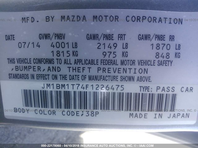 JM1BM1T74F1226475 - 2015 MAZDA 3 SV SILVER photo 9