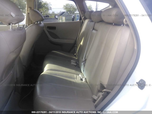 JN8AZ08W94W317933 - 2004 NISSAN MURANO SL/SE WHITE photo 8