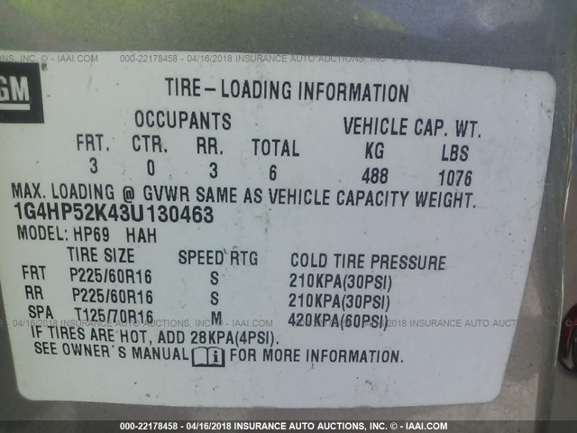 1G4HP52K43U130463 - 2003 BUICK LESABRE CUSTOM TAN photo 9