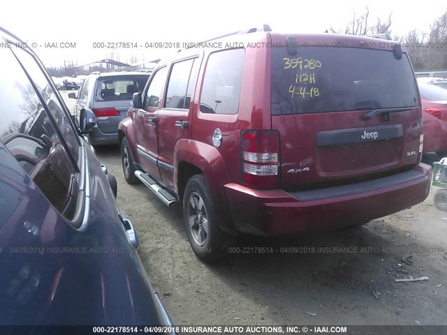 1J8GN28K88W221381 - 2008 JEEP LIBERTY SPORT BURGUNDY photo 3