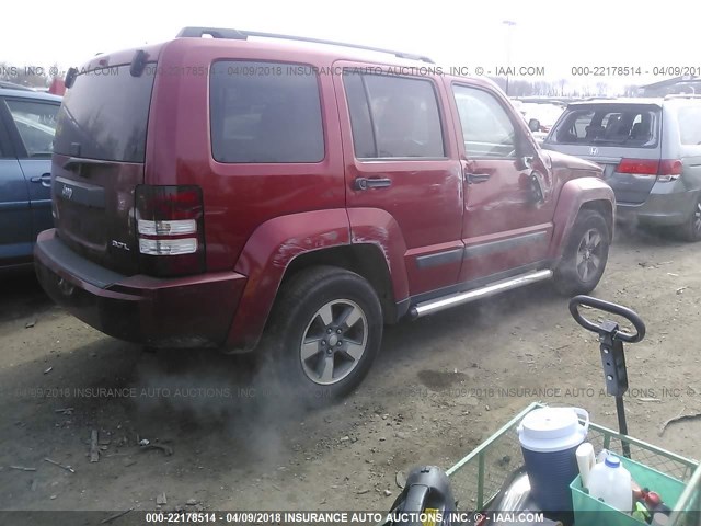1J8GN28K88W221381 - 2008 JEEP LIBERTY SPORT 勃艮第红 照片 4